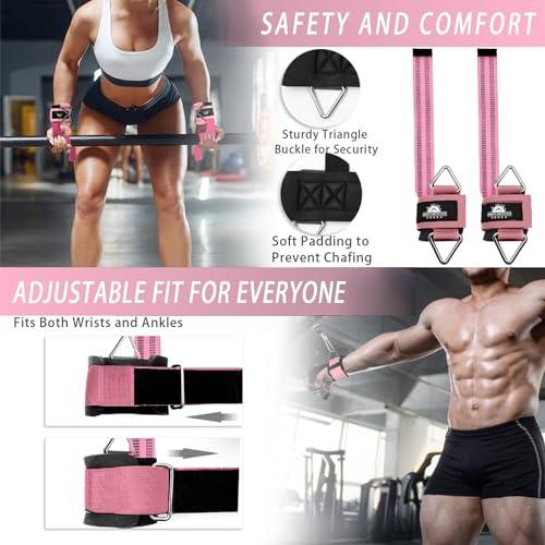 Wrist Cuffs Weight Lifting Straps – Heavy-Duty Cable Machine Attachments & Weightlifting Wrist Support for Lateral Raises, Pull Exercises & Strength Training - color: pink, size: size M