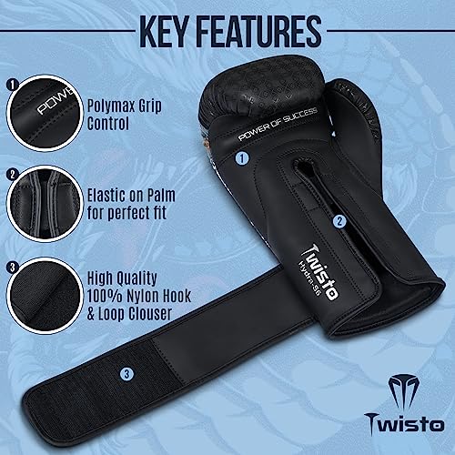 Twisto Boxing Gloves S6 - Pro Training & Sparring, Maya Hide Leather, Muay Thai, MMA, Kickboxing, Men, Women, Adults, Heavy Punching Bag, Focus Mitts, Pads, Gym Workout, 10oz 12oz 14oz 16oz - size: 10 oz, style: Hydra