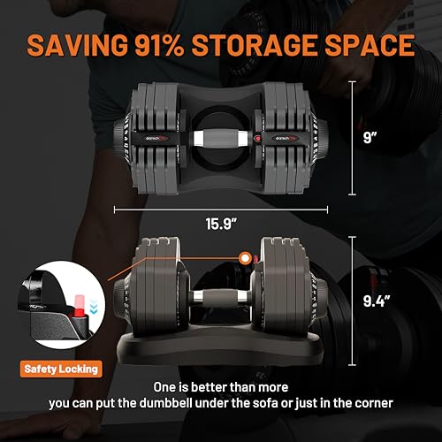 ATIVAFIT Adjustable Dumbbells Set, 5–88LB Quick Adjust Free Weights with Double Safety Lock & Anti-Slip Steel Handle, Space Saving Home Gym Equipment for Full Body Strength Training - color: 88LBS-Black, size: Pair