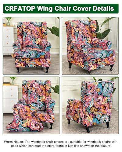 CRFATOP 2 Piece Stretch Wingback Chair Cover Printed Wing Chair Slipcovers Spandex Fabric Wingback Armchair Covers with Elastic Bottom for Living Room Bedroom Wingback Chair,C13 - color: Color C13