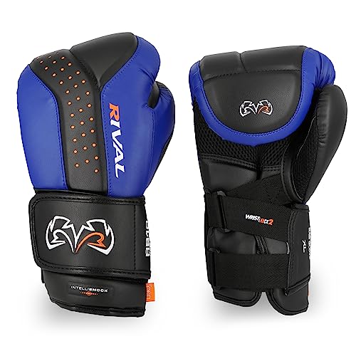 RIVAL Boxing RB10 Intelli-Shock Bag Gloves, Hook and Loop Closure - Ergonomic Fit, 1.25” of Closed Cell Foam for Intense Bag Use - color: Black/Blue, size: Small