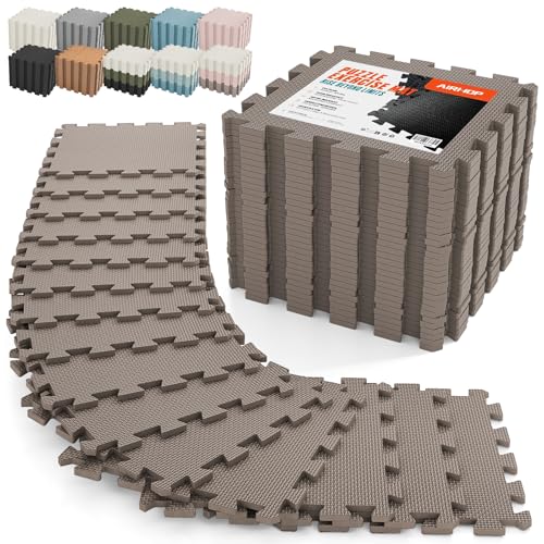 AIRHOP 18 PCS Gym Floor Mat, EVA Foam Puzzle Gym Mat, High-Density Interlocking Foam Floor Tiles for Home Gym, Play Workout Garage Kitchen Flooring 12.6"x12.6"x0.4" - color: Brown, size: 36 Tiles | 36 Sq Ft