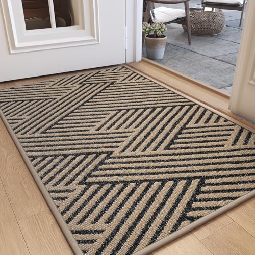 Door Mat Indoor Outside Entrance 24"x35", Low-Profile Non Slip Outdoor Inside Doormat Entryway Mat, Dirt Resistant Absorbent Front Porch Welcome Entry Mats, Washable Easy Clean, Brown - color: Brown, size: 24"x35"