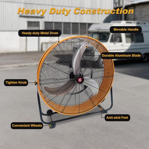 30" Industrial Drum Fan - Adjustable Floor Fan with14000 CFM High Velocity 3-Speed, Portable Air Mover for Warehouse, Garage, Workshop, Farm & Gym Ventilation