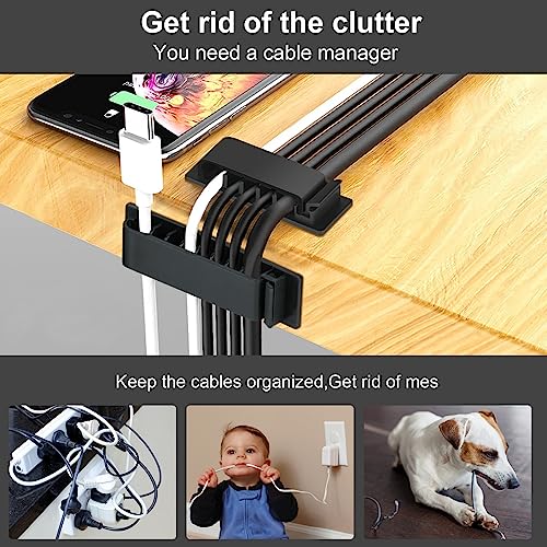 Cable Management Clips, 20Pcs Cord Organizers Wire Clips Cord Holder for TV PC Ethernet Cable Desk Home Office (Black) - color: Black
