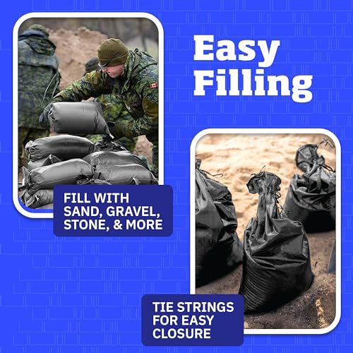 DURASACK Heavy Duty Sand Bags with Ties, 14x26, Empty, Black, Pack of 20 | Woven Polypropylene Sandbags for Flood Control with 1600 Hours of UV Protection, 50 lbs Capacity - color: Black, size: 20 Sandbags