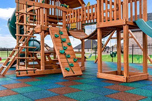 Playsafer Elevate Rubber Playground Tiles - 1" Thick High Density Interlocking Shock Absorbent Safety Tile for Playgrounds, and Exercise Equipment - 20" X 20" (180 Tiles - 486 Sq. Ft. - Blue) - color: Blue