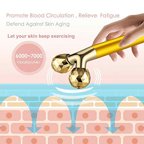 Face Massager Facial Roller Kit | Electric, Golden 3D V Type Facial Roller and T Shape Massager with Gentle Vibration, for Lymphatic Drainage Skincare Ritual