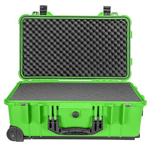 Eylar 22" Carry-On Roller Hard Case With Ragar Reconfigurable & Reusable XP Crosslink Foam, Waterproof, Shockproof For Equipment, Drones And Cameras, TSA Standard (2 Ragar Layers) (Neon Green) - color: Neon Green