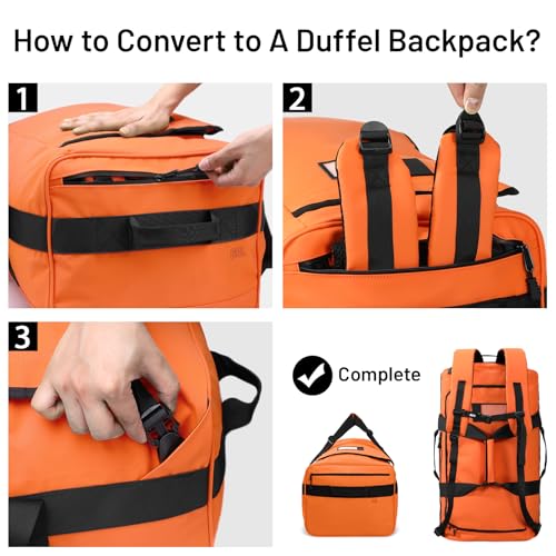 MIER 40L/60L/90L Water Resistant Backpack Duffel, Heavy Duty Duffle Bags | Heavy-Duty; Inner Zipper Pockets; Suit for Travel Gym Camping Sports Weekend Getaways; Convertible with Backpack Straps - color: Orange, size: 90l