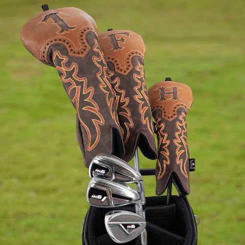 Craftsman Golf Cowboy Western Retro Brown Durable Golf Headcover Head Cover fits up to 460cc Driver for Fairway Wood Hybrids Rescue Putter Protector - style: 3pcs golf club head covers