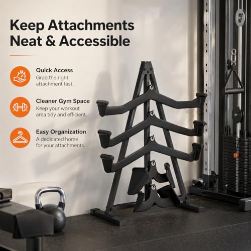 Cable Attachment Storage Rack, LAT Pulldown Bar Holder, Home Gym Organizer for Cable Handles and Attachments - color: 35in-freestanding