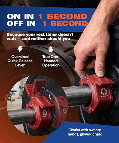 Lock-Jaw OLY 2 Barbell Collars Olympic Barbell Clamps 2 Pcs – Heavy Duty Bar Clamps for 2” & 50mm Olympic Bars – Secure Weight Bar Clamps for Strength Training & Home Gym Accessories – Quick Release - color: Red