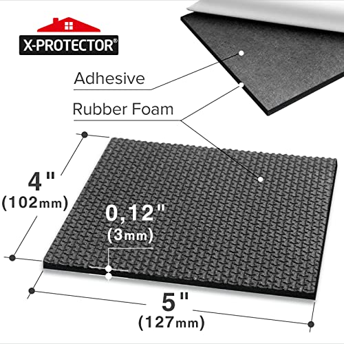 X-Protector Rubber Sheet - 4 PCS Non Slip Pads 4 x 5 - Black Anti Skid Pads - Universal Self-Adhesive Rubber Grips - Premium Feet for Keyboard, Appliances - size: 4 PCS 4 x 5 inch (Black Rubber)
