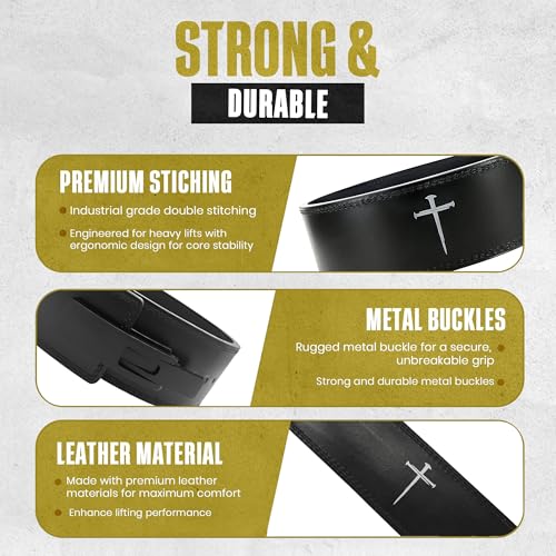 Christian Lever Weight Lifting Belt- 10mm Thick Leather Weightlifting Belt for Men & Women- Durable Leather Weight Belt for Men- High Strength Powerlifting Belt- Squat Belt, Deadlifting Belt | Faith Lever Weight Belt for Men, Secure Steel Lever Buckle, Du