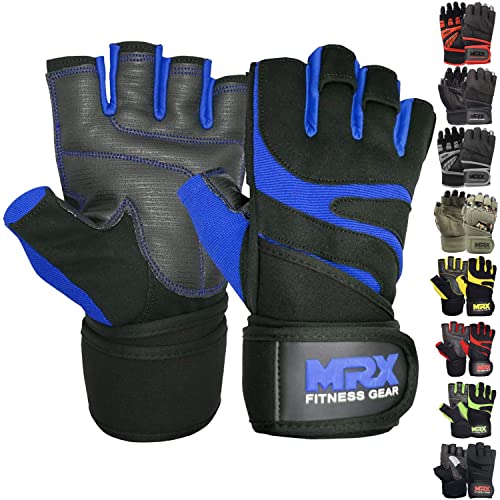 MRX Weightlifting Gloves for Men Workout Gloves Mens Wrist Support Lifting Gloves Male Gym Gloves | Workout Gym Accessories for Men Weight Lifting Fingerless Gym Exercise for Powerlifting - color: Black Blue, size: X-Large