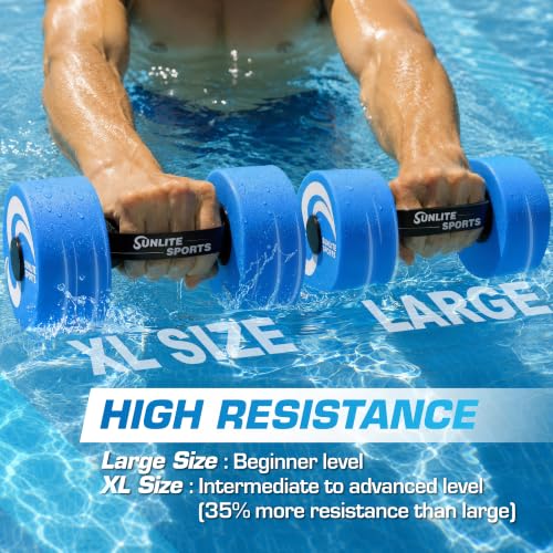 Sunlite Sports Water Weights Pool Exercise Dumbbells, Water Aerobic Equipment, High-Density EVA-Foam Dumbbell with Handle Strip, Aqua Therapy, Pool Fitness, Water Exercise, Set of 2 - color: Blue Performance, size: Large