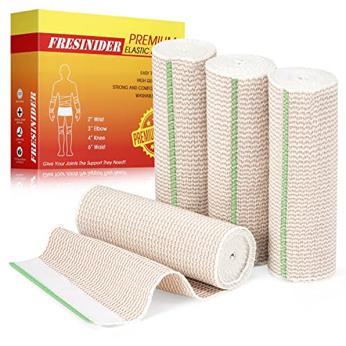 FRESINIDER Premium Elastic Bandage Wrap, 4 Pack 6" Cotton Latex Free Compression Bandage Wrap with Touch Closure at Both Ends, Support & First Aid for Sports, Medical, and Injury Recovery - color: 4 Pack X 6 Inches