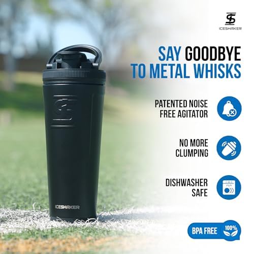 Ice Shaker Insulated Stainless Steel Shaker Bottle | 26oz, Black camo | Cold for 30+ Hours | Insulated Cup with Twist-on Agitator | Odor-Free Bottle for Protein Shakes, Water, Smoothies, Cocktails - color: Black Camo