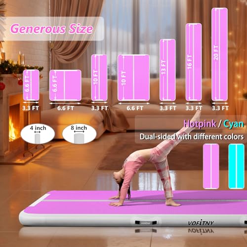 VOFiTNY All Purpose Gymnastics Mat 6.6/10/13/16/20 ft Sturdy Inflatable Tumble Track for Home/Gym - color: Cyan/HotPink, size: 6.6ft*6.6ft*4inches(2m*2m*0.1m)