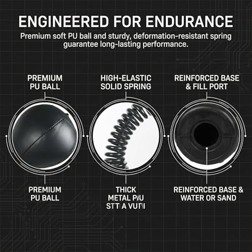 Free Standing Reflex Ball Speed Bag for Boxers and Fitness Enthusiasts - Adjustable Height 57.4"-75.9", PU Ball, Thicken Suction Cup Base