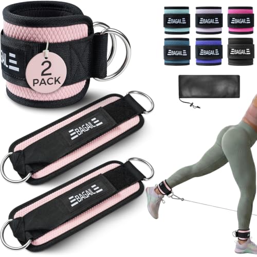BAGAIL Ankle Straps for Cable Machines (2 Pack), Double D-Ring Ankle Cuffs with Extra Thick Padding, Adjustable Fit for Women & Men Glute Kickbacks, Hip Abductors & Leg Curls, Includes Mesh Bag - color: Soft Pink
