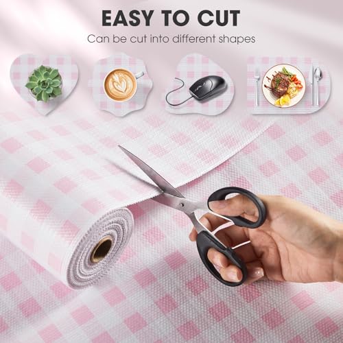 Drawer and Shelf Liner, Non-Slip Kitchen Cabinet Liners Non-Adhesive Thick Strong Grip Waterproof Washable Mats Protect Dresser Shelves Cupboard Bathroom Cabinets, Pink Plaid, 12 in X 10 FT - color: Pink Plaid, size: 11.8"W x 118"L