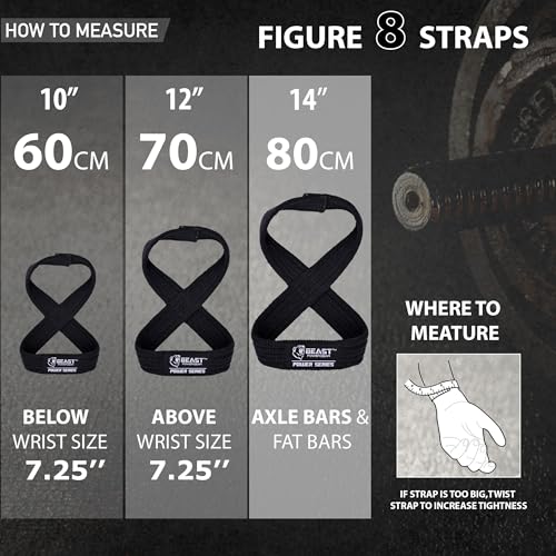 Figure 8 Lifting Strap- Strongman 10-14" Deadlift Straps- True Grip Support & Heavy Duty Wrist Straps for Weightlifting Women Men- Hand Straps for Weight Lifting Figure 8 Straps for Gym Workout - color: Black, size: Medium 12" -7.25" Wrist or Bigger