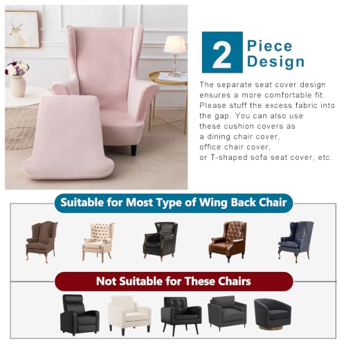 NILUOH Thick Velvet Wingback Chair Slipcovers 2-Piece, Stretch Wing Chair Covers Soft Sofa Slipcover Wing Back Armchair Cover Furniture Protector for Living Room - color: Light Pink