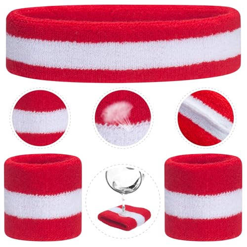 ONUPGO 5 Pieces Kids Sweatbands Soccer Socks Set - Sports Headband, Wristbands, Striped High Socks for Kids, Youth,Toddler & Baby - Football, Basketball, Running, Cycling, Tennis - color: Red/White/Red