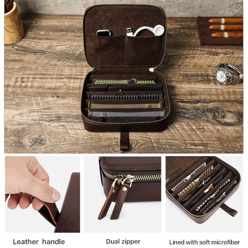 CONTACTS Full Grain Leather Watch Straps Case 6 Slot Watches Bands Travel Box with Handle Portable Watches Band Storage Organizer Bag - size: 6 Slot