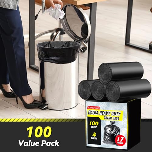 100 Count 17 Micron Extra Heavy Duty 4 Gallon Trash Bags, Sturdy & Tear-Resistant Small Trash Bags for Bathroom & Kitchen - style: 4 Gallon - 100 Count