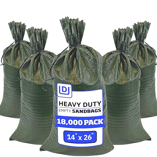DURASACK Heavy Duty Sandbags with Ties, 14x26, Empty, Green, 18000 Count | Woven Polypropylene Sandbags for Flood Control with 1600 Hours of UV Protection, 50 lbs Capacity - color: Green, size: 18,000 Sandbags