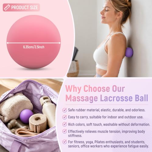 2 Pack Massage Lacrosse Balls for Myofascial Release,Yoga Deep Tissue Massage,Trigger Point Therapy and Foot Plantar Fasciitis,Muscle Soreness Massager Ball (Pink + Purple) - color: Pink + Purple