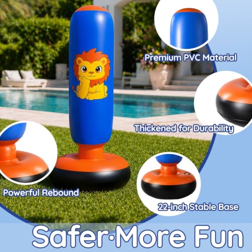 Inflatable Punching Bag for Kids with Boxing Gloves | 46 Inch, Stable Inflatable Boxing Bag, For Ages 3–6, Gifts for Toddler Boys and Girls, For Karate and Taekwondo