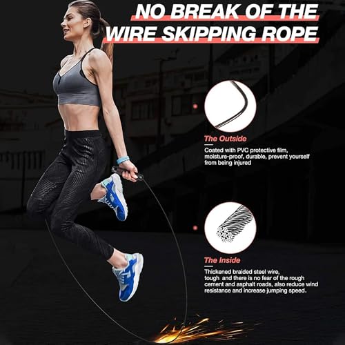 MRX BOXING & FITNESS Speed Jump Rope for Men, Women & Kids Tangle-Free Adjustable Steel Cable with Smooth Ball Bearings, and Comfortable Foam Handles for Full-Body Workouts - color: Red