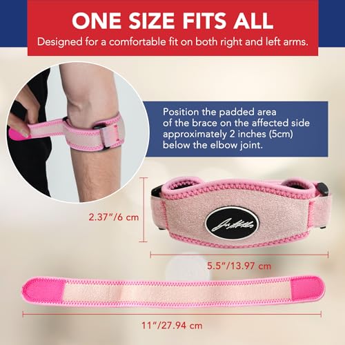Tennis Elbow Brace & Adjustable Arm Band Support for Pain Relief for Tendonitis, Golfers Elbow Strap for Men and Women - Comfy Removable Arm Wrap for Daily Wear, Gym, Sports (Single, Pink) - size: One Size
