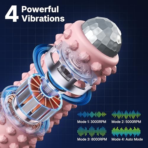Mini Electric Massage Roller 4 Speeds Vibrating Massage Ball, 2-in-1 Portable Muscle Massager Gun & Roller for Muscle Relief, Detachable Heads, Rechargeable, For Fitness, Office, Travel (Pink) - color: Pink