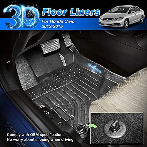 Cartist Custom Fit for Floor Mats Honda Civic 2012 2013 2014 2015 All Weather Waterproof Floor Liners Front & Rear Row Carpet Protection Mat TPE (Not fit for 2 Doors Couple) - size: 4)Honda Civic【2012-2015】