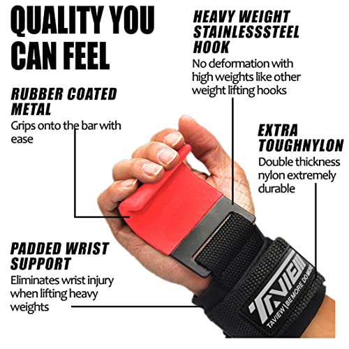 TAVIEW Weight Lifting Hooks Heavy Duty Wrist Straps for Pull Ups, Deadlift, Power Lifting - Padded Workout Grips for Weightlifting - Gym Gloves for Men and Women