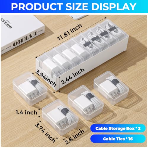 Large Cable Organizer Box with 8 Clear Switch Case, 1 Pack Clear Phone Charger Cable Organizer Box for Home Office Desk Accessories Wire Organization Stationery Supplies (white) - color: 8 pcs larger case for charger