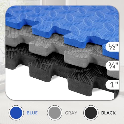 Fitvids Puzzle Exercise Gym Flooring Mat, 3/4" Thick High-Density EVA Interlocking Tiles, Workout Mat for Home Gym, Fitness Equipment, MMA, Gymnastics, 24-Piece Shock-Absorbing Exercise Mat (96 Sq Ft) - color: Graphite, style: 3/4" Thick, 24 Tiles (96 Sq