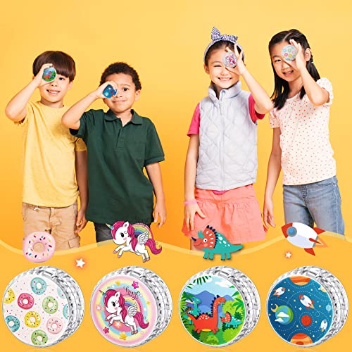 4 Packs LED Light up Beginner Toys Unicorn Donut Dinosaur Space Responsive Ball Bearing Reflex Auto Return Toys Magic Beginner for Birthday Party Goodies Bag Fillers Classroom Prize