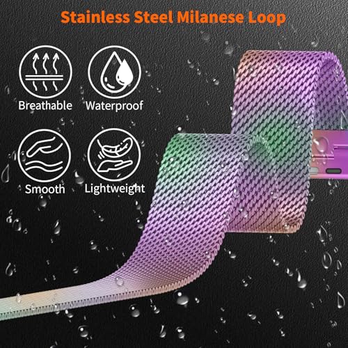 Milanese Loop Compatible with Apple Watch Ultra 3/2/1 Band 49mm 46mm 45mm 44mm 42mm, Magnetic Stainless Steel Strap Bands for iWatch Ultra SE 3/2/1 Series 11 10 9 8 7 6 5 4 3 2 1 Men, Colorful - color: Colorful