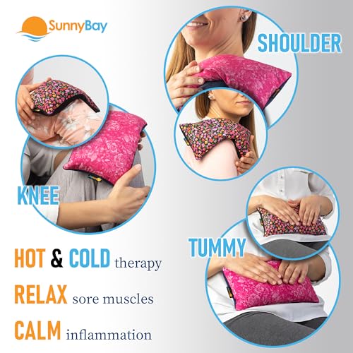 SunnyBay Small Microwave Heating Pad, Microwavable Versatile Cold/Heated Neck and Shoulder Wrap for Back Pain and More, Moist Heat Cotton-Fleece Pad, 6x11 Inches, Hot Pink and Red Flower, Pack of 2 - color: Pack of 2 - Hot Pink and Red Flower