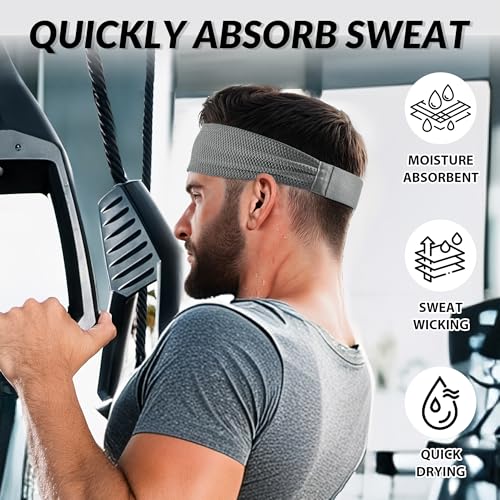 Sukeen Sports Headbands for Men, Moisture Wicking Sweat Bands Headbands Non-Slip, Breathable Elastic Sweatband, Running Headband for Yoga, Tennis, Fitness Workout - color: Black/Dark Gray/Blue/Wine Red
