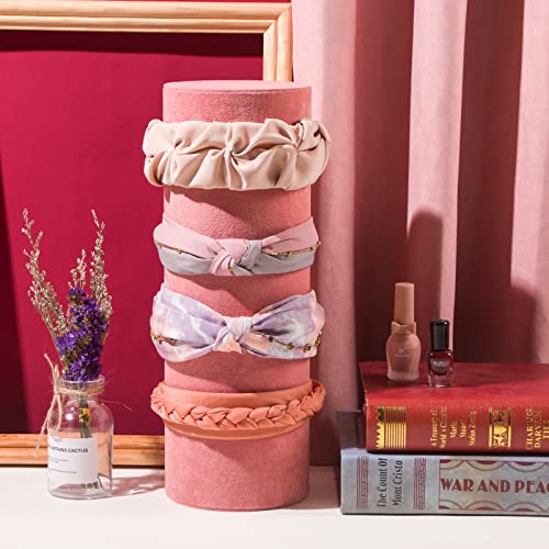 Headband Holder Organizer, Soft Velvet Tower Hairband Stand Display, Vertical Hair Hoop Accessories Jewelry Storage for Women Girls (Peach Velvet) - color: Vertical Peach Velvet