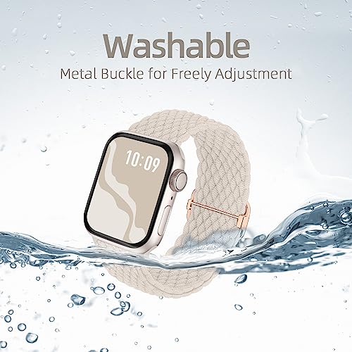 4 Pack Braided Stretchy Bands Compatible with Apple Watch 40mm 41mm 38mm 42mm 44mm 45mm 46mm 49mm Women Men, Breathable Nylon Elastic Daily Use Straps for iWatch Series 11/10 9 8 7 6 5 4 3 SE/Ultra 2 - color: Black/Starlight/MilkTea/Succulent, size: 38mm/
