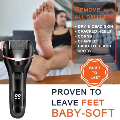 Callus Remover for Feet, 13-in-1 Professional Pedicure Tools Foot Care Kit, Foot Scrubber Electric Feet File Pedi for Hard Cracked Dry Dead Skin, 3 Rollers, 2 Speed, Battery Display (Black) - style: Black