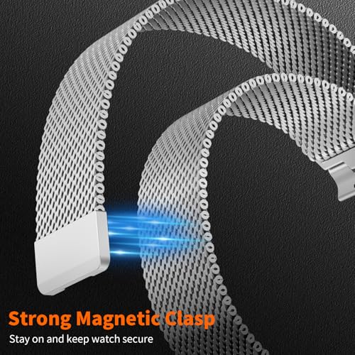 Milanese Loop Compatible with Apple Watch Ultra 3/2/1 Band 49mm 46mm 45mm 44mm 42mm, Magnetic Stainless Steel Strap Bands for iWatch Ultra SE 3/2/1 Series 11 10 9 8 7 6 5 4 3 2 1 Men, Silver - color: Silver